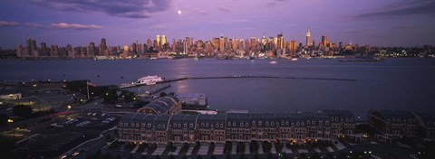 Framed Glowing Moon over New York Skyline Print