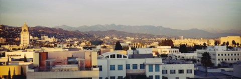 Framed High angle view of a cityscape, San Gabriel Mountains, Hollywood Hills, Hollywood, City of Los Angeles, California Print