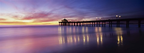 Framed Reflection of a pier in water, Manhattan Beach Pier, Manhattan Beach, San Francisco, California, USA Print