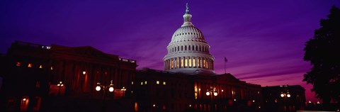 Framed Low angle view of a government building lit up at twilight, Capitol Building, Washington DC, USA Print