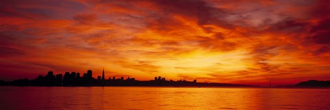 Framed Silhouette of buildings at the waterfront, San Francisco, California, USA Print