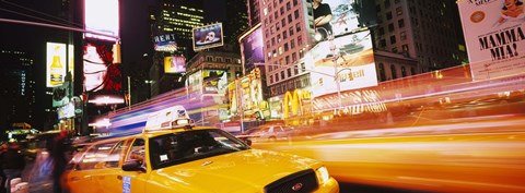 Framed Yellow taxi on the road, Times Square, Manhattan, New York City, New York State, USA Print