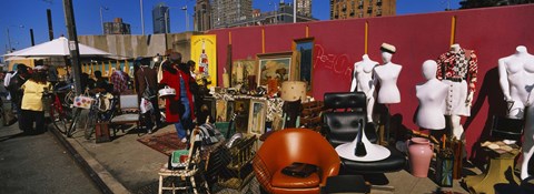 Framed Group of people in a flea market, Hell&#39;s Kitchen, Manhattan, New York City, New York State, USA Print