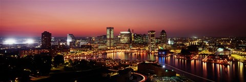 Framed Baltimore with Pink Sky at Dusk Print