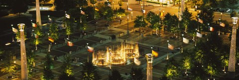 Framed High angle view of fountains in a park lit up at night, Centennial Olympic Park, Atlanta, Georgia, USA Print