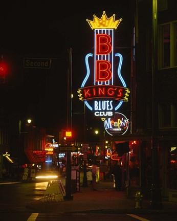 Framed Neon sign lit up at night, B. B. King&#39;s Blues Club, Memphis, Shelby County, Tennessee, USA Print