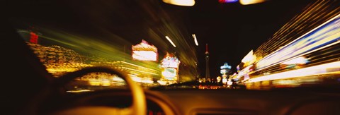 Framed Car on a road at night, Las Vegas, Nevada, USA Print