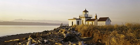 Framed Lighthouse on the beach, West Point Lighthouse, Seattle, King County, Washington State, USA Print