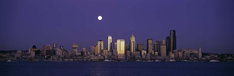 Framed Full moon over Seattle, Washington State Print