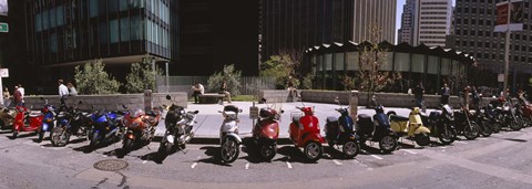 Framed Scooters and motorcycles parked on a street, San Francisco, California, USA Print