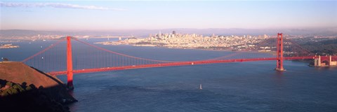Framed High angle view of a suspension bridge across the sea, Golden Gate Bridge, San Francisco, Marin County, California, USA Print
