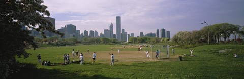 Framed Group of people playing baseball in a park, Grant Park, Chicago, Cook County, Illinois, USA Print