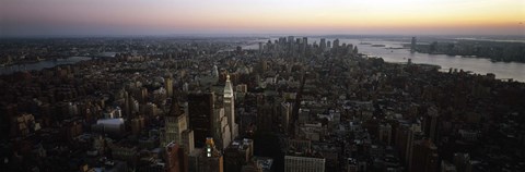 Framed Aerial view of a city, Lower Manhattan and Financial District, Manhattan, New York City, New York State, USA Print
