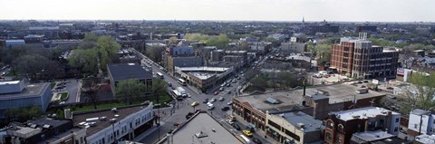 Framed Aerial view of crossroad of six corners, Fullerton Avenue, Lincoln Avenue, Halsted Avenue, Chicago, Illinois, USA Print