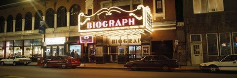 Framed Theater lit up at night, Biograph Theater, Lincoln Avenue, Chicago, Illinois, USA Print