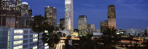 Framed Skyscrapers at night in the City Of Los Angeles, Los Angeles County, California, USA Print