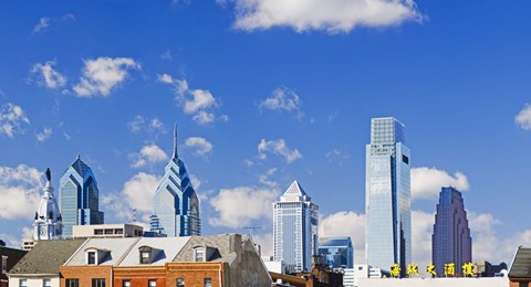 Framed Buildings in a city, Chinatown Area, Comcast Center, Center City, Philadelphia, Philadelphia County, Pennsylvania, USA Print