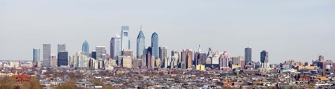 Framed Buildings in a city, Comcast Center, City Hall, William Penn Statue, Philadelphia, Philadelphia County, Pennsylvania, USA Print