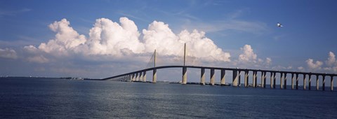 Framed Suspension bridge across the bay, Sunshine Skyway Bridge, Tampa Bay, Gulf of Mexico, Florida, USA Print
