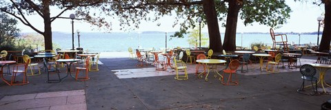 Framed Empty chairs with tables in a campus, University of Wisconsin, Madison, Dane County, Wisconsin, USA Print