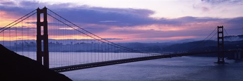Framed Silhouette of a suspension bridge at dusk, Golden Gate Bridge, San Francisco, California Print