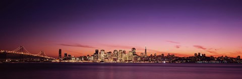 Framed Bay Bridge and San Francisco Skyline with Purple Dusk Sky Print