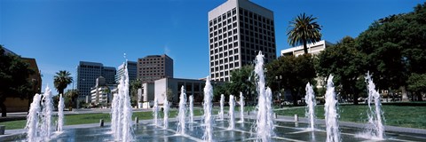 Framed Plaza De Cesar Chavez with Water Fountains, San Jose, California Print