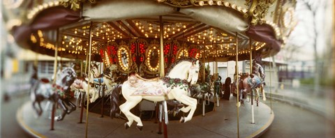 Framed Carousel horses in an amusement park, Seattle Center, Queen Anne Hill, Seattle, Washington State, USA Print