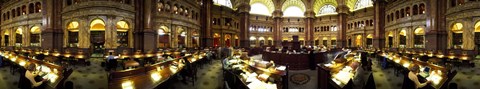Framed Interiors of the main reading room of a library, Library Of Congress, Washington DC, USA Print