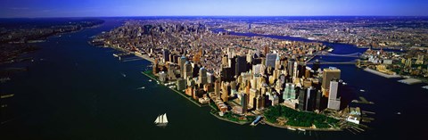 Framed Aerial view of lower Manhattern, New York City, New York State, USA Print