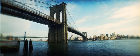 Framed Bridge across a river, Brooklyn Bridge, East River, Brooklyn, New York City, New York State Print