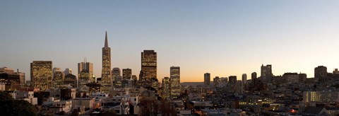 Framed Buildings lit up at dusk, Telegraph Hill, San Francisco, California, USA Print