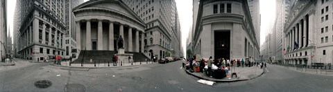 Framed 360 degree view of buildings, Wall Street, Manhattan, New York City, New York State, USA Print