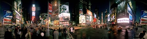 Framed 360 degree view of buildings lit up at night, Times Square, Manhattan, New York City, New York State, USA Print