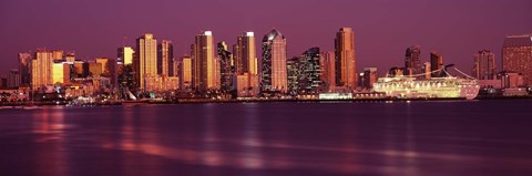 Framed San Diego Lit Up at Dusk Print