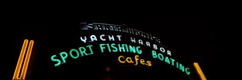 Framed Low angle view of a neon signboard, Santa Monica Pier, Santa Monica, Los Angeles County, California, USA Print