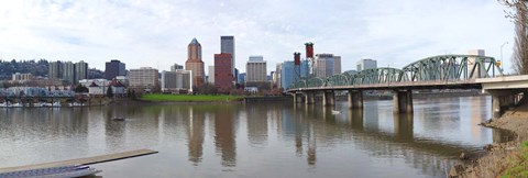 Framed Bridge across a river with city skyline in the background, Willamette River, Portland, Oregon 2010 Print