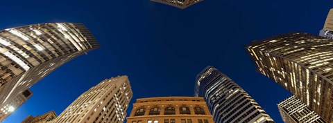 Framed Low angle view of high-rise buildings at dusk, San Francisco, California, USA Print