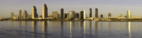 Framed Reflection of skyscrapers in water at sunset, San Diego, California, USA Print