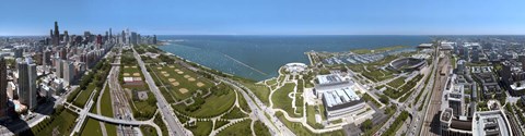 Framed 180 degree view of a city, Lake Michigan, Chicago, Cook County, Illinois, USA 2009 Print