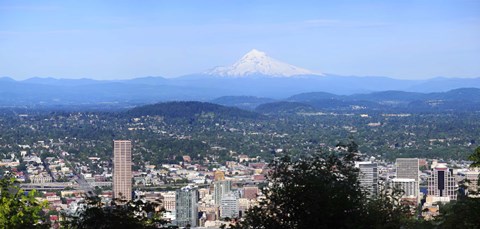 Framed High angle view of a city, Mt Hood, Portland, Oregon, USA 2010 Print