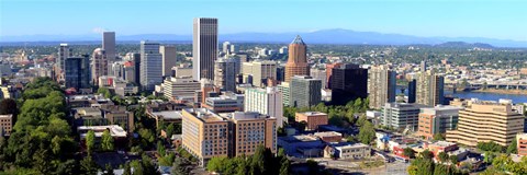 Framed High angle view of a cityscape, Portland, Multnomah County, Oregon Print