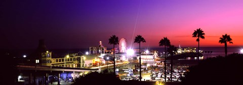 Framed Amusement park lit up at night, Santa Monica Beach, Santa Monica, Los Angeles County, California, USA Print