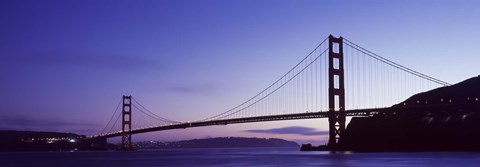 Framed Silhouette of suspension bridge across a bay, Golden Gate Bridge, San Francisco Bay, San Francisco, California, USA Print