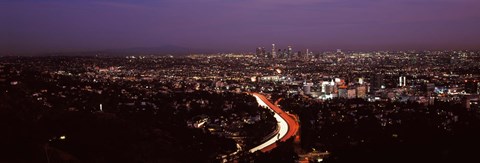 Framed City lit up at night, City Of Los Angeles, Los Angeles County, California, USA 2010 Print