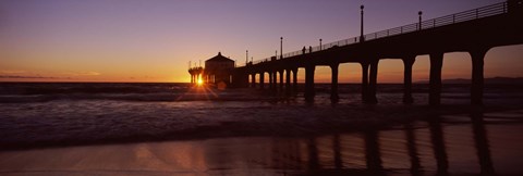 Framed Manhattan Beach Pier with Pink Sky, California Print