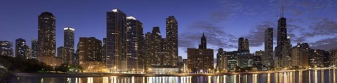 Framed Night Skyline, Lake Michigan, Chicago, Cook County, Illinois, USA 2010 Print