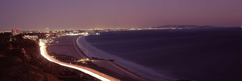 Framed City lit up at night, Highway 101, Santa Monica, Los Angeles County, California, USA Print