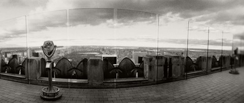 Framed Coin-operated binoculars on the top of a building, Rockefeller Center, Manhattan, New York (black and white) Print