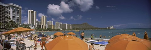 Framed Tourists on the beach, Waikiki Beach, Honolulu, Oahu, Hawaii, USA 2010 Print